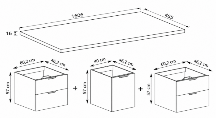 NOVO 160 cm kaszmir szafka łazienkowa z blatem 4 szuflady kosz na pranie