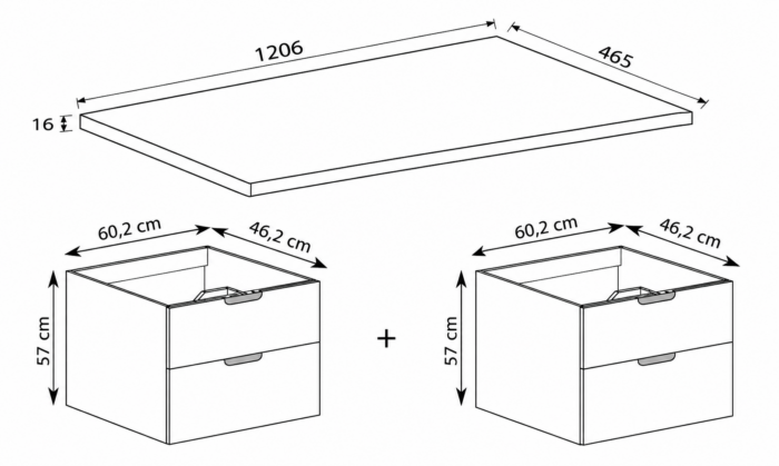 NOVO 120 cm orzech Warmia szafka łazienkowa z blatem wisząca 4 szuflady