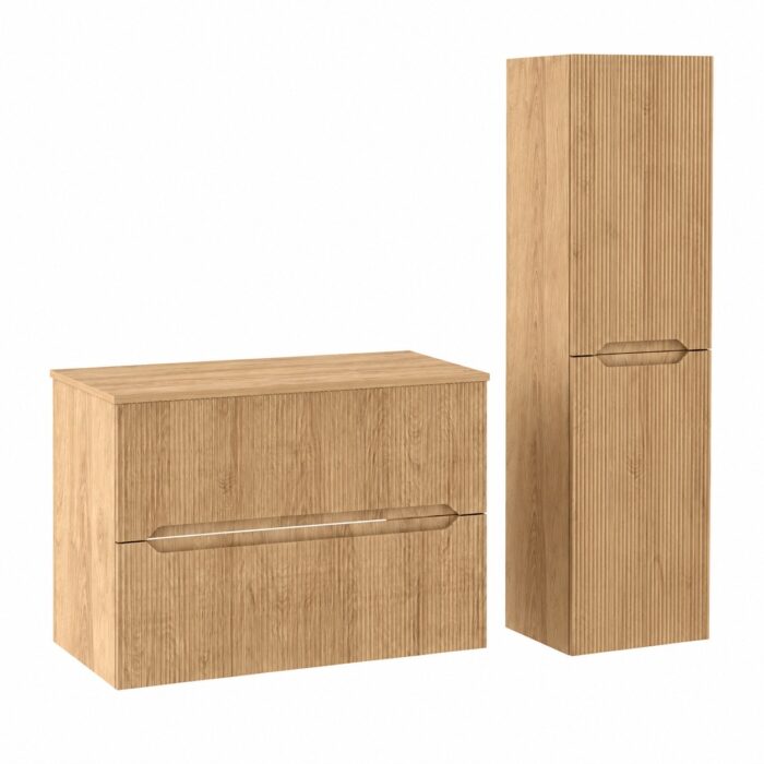 NOVO 80 cm hikora zestaw łazienkowy z blatem i słupkiem ryflowany wiszący