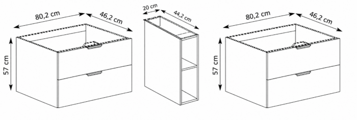 NOVO 180 cm kaszmir szafka łazienkowa wisząca 4 szuflady z regałem