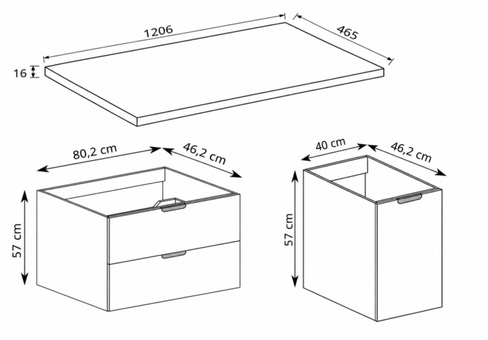 NOVO 120 cm orzech Warmia szafka łazienkowa wisząca z blatem i koszem na pranie