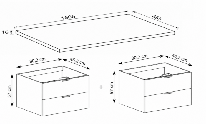 NOVO 160 cm orzech Warmia szafka łazienkowa wisząca z blatem 4 szuflady