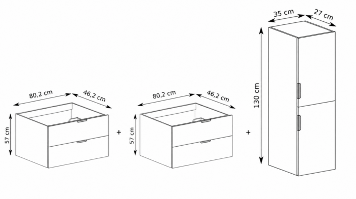NOVO 160 cm kaszmir szafka łazienkowa wisząca 4 szuflady ze słupkiem 130 cm