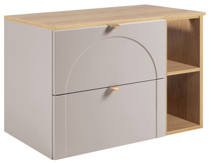AURA 80 cm kaszmir szafka łazienkowa z blatem Dąb Hikora i regałem