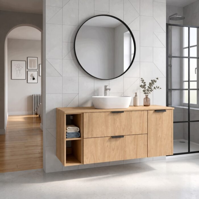 LUNA 140 cm Hikora szafka łazienkowa z blatem 2 szuflady regał szafka 40 cm