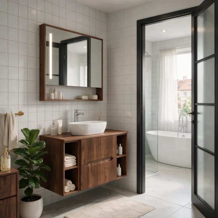 NOVO 120 cm orzech Warmia szafka łazienkowa 2 szuflady 2 regały wisząca