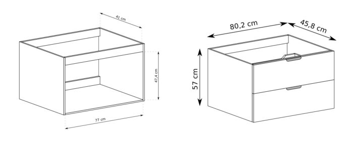 NOVO 120 cm kaszmir szafka łazienkowa z blatem 2 szuflady 2 regały