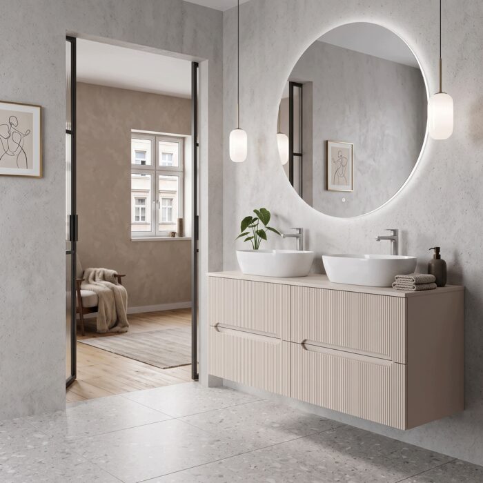 NOVO 120 cm kaszmir szafka łazienkowa wisząca ryflowana 4 szuflady